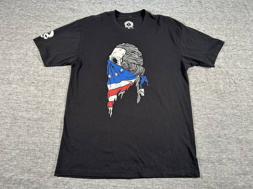 Zero Foxtrot Shirt Mens Large Skull Biker American Flag USA Military Veteran